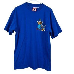 Vintage Mickey Inc Disney Parks Tee L Embroidered Goofy Donald 90s Royal Blue